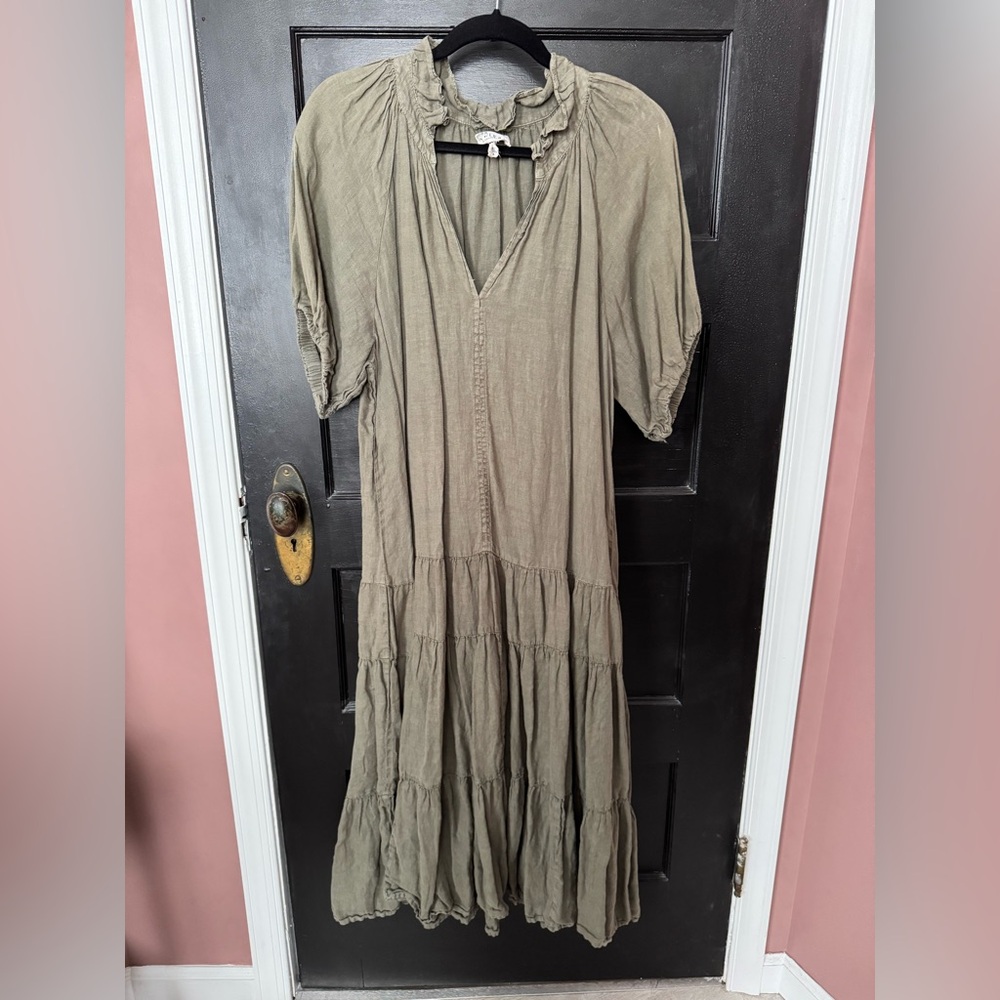 Velvet by Graham and Spencer Olive Green Tiered Midi Dress